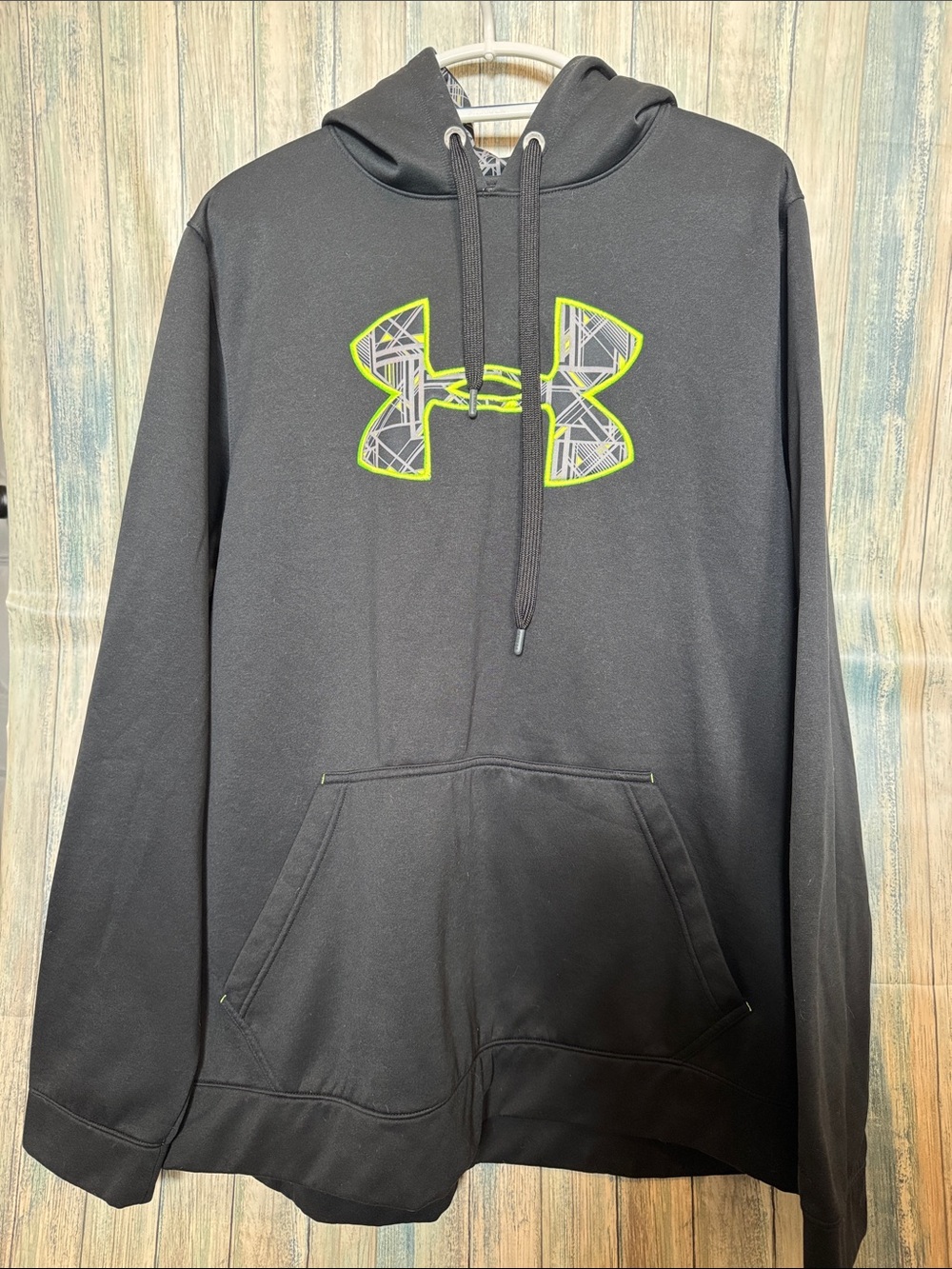 Under Armour Men’s Black Hoodie with Neon Green Logo (Sz: 2XL)
